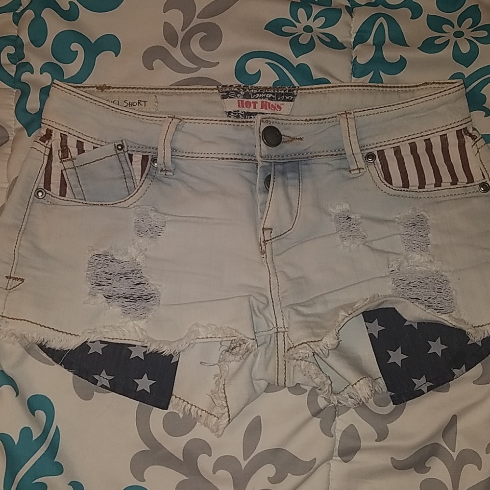 Light Denim American Flag Jean Shorts